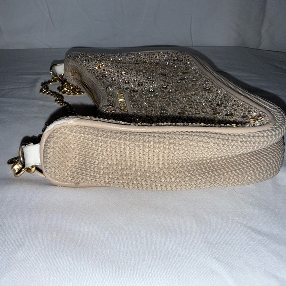 Steve Madden Rhinestone Shoulder Bag Crystal Evening Purse Crossbody Gold Stud - Picture 6 of 13
